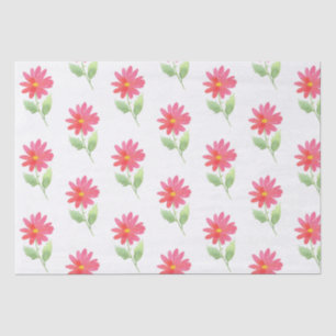 Coral Pink Watercolor Daisy Pattern Tissue Paper