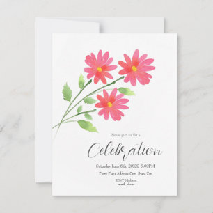 Coral Pink Watercolor Daisy Stems Invitation