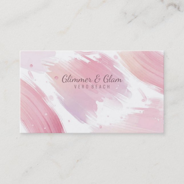 Coral & Pink Watercolor Splashed Business Card (Front)