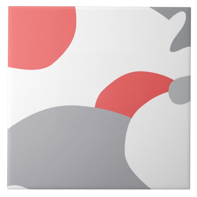 Coral Pink White and Grey Abstract Art Tile (Front)
