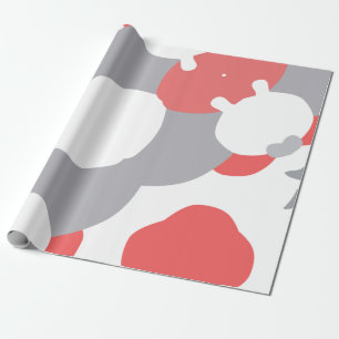 Coral Pink White and Grey Abstract Art Wrapping Paper