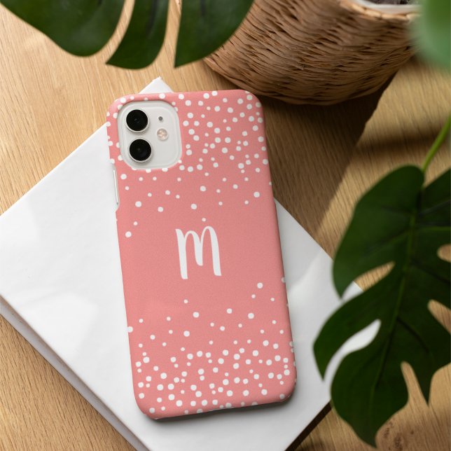 Coral Pink & White Confetti Monogram Case-Mate iPhone Case (Creator Uploaded)