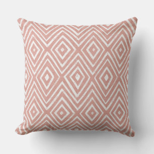 Coral Pink & White Diamond Chevron Geometric Throw Pillow
