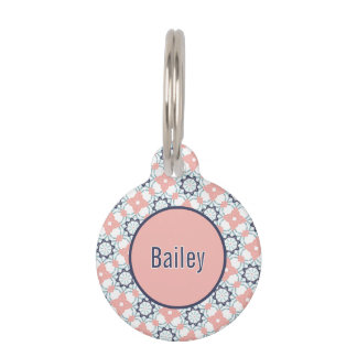 Coral Pink White Teal and Navy Blue Kaleidoscope Pet Tag