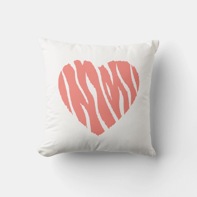 Coral Pink Wild Heart Throw Pillow (Front)