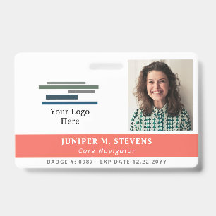 Coral Pink with Logo & Photo Employee ID Badge