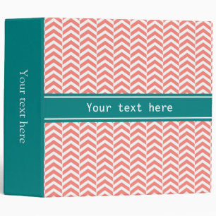 Coral Pink with Teal Chevron Pattern Binder