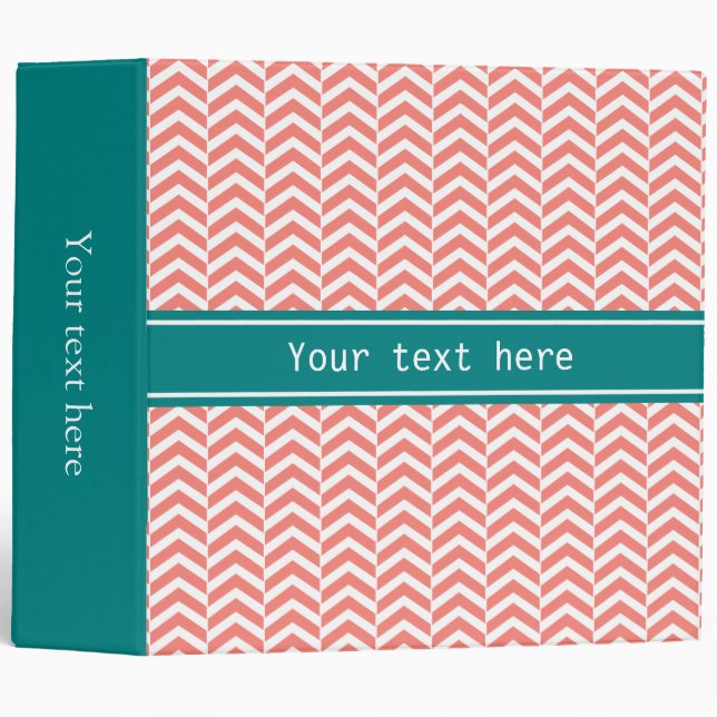 Coral Pink with Teal Chevron Pattern Binder (Front/Spine)