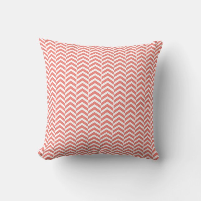 Coral Pink with Teal Chevron Pattern Throw Pillow (Front)