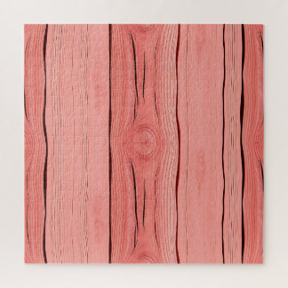 Coral Pink Wood Grain Rustic Farmhouse Texture Jigsaw Puzzle