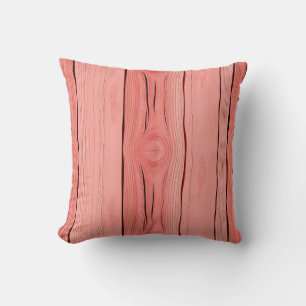 Coral Pink Wood Grain Rustic Farmhouse Texture Throw Pillow