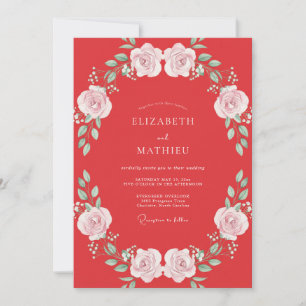 Coral Pink Wreath Wedding Invitation