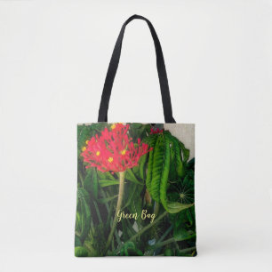 Coral Plant Leaves and Flowers Tote Bag