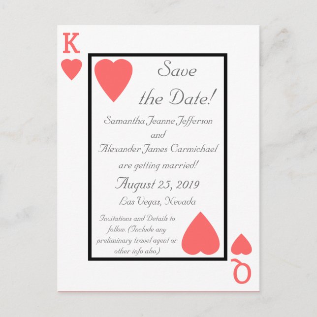 Coral Playing Card King/Queen Save the Date (Front)