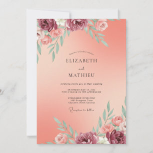 Coral Plum Bloom Wedding Invitation