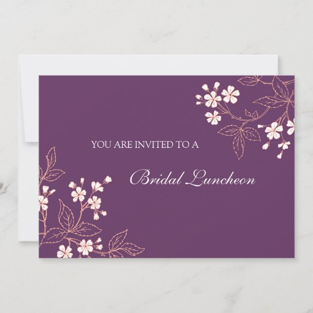 Coral Plum Floral Bridal Lunch Invitation Cards (Front)