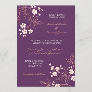Coral Plum Floral Photo Wedding Invitation Cards