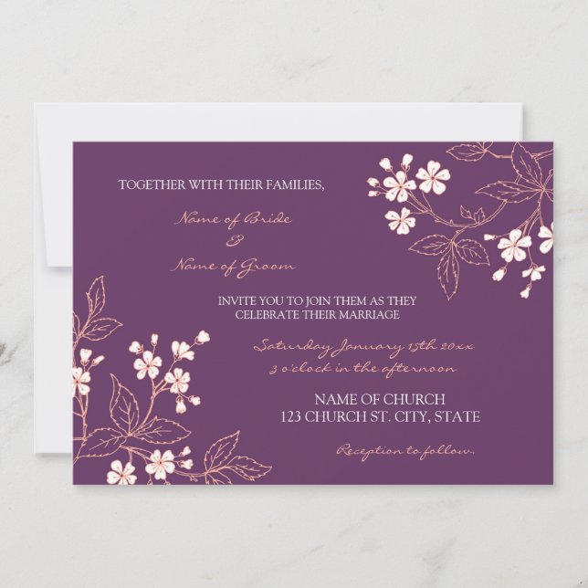 Coral Plum Floral Wedding Invitation Cards (Front)