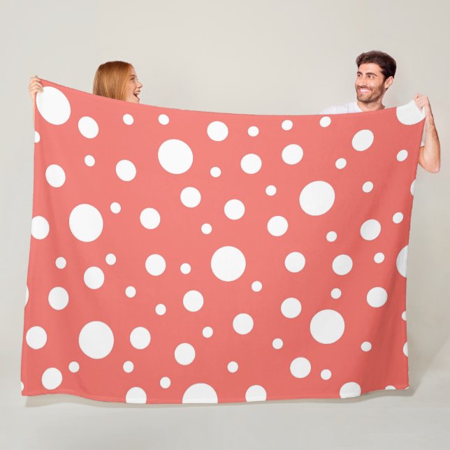 Coral Polka Dot Fleece Blanket (In Situ)