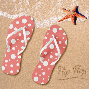 Coral Polka Dot Flip Flops