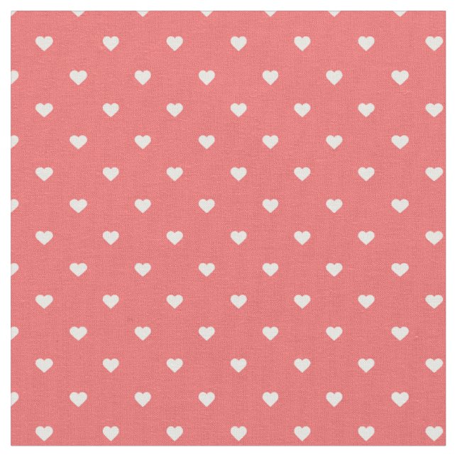 Coral Polka Dot Hearts Fabric (Close Up)