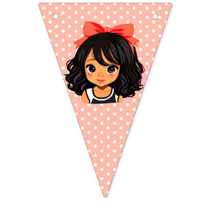 Coral Polka Dot Little Girl's Birthday  Bunting Flags