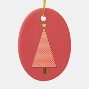 Coral polka dot modern Christmas tree Ceramic Ornament