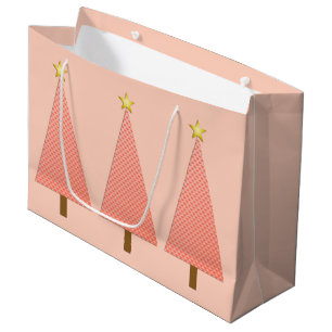 Coral polka dot modern Christmas tree Large Gift Bag