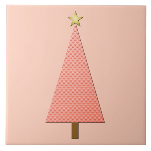 Coral polka dot modern Christmas tree Tile (Front)
