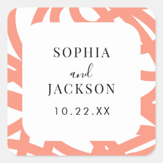 Coral Pop Modern Abstract Square Wedding Sticker