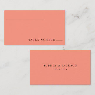 Coral Pop Modern Minimalist Flat Wedding Table No. Place Card