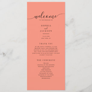 Coral Pop Modern Minimalist Wedding Program