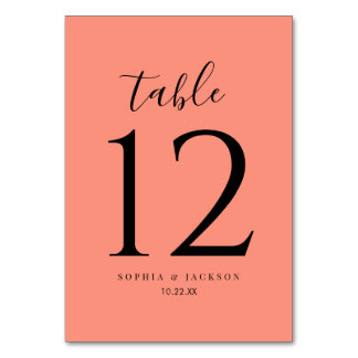 Coral Pop Modern Minimalist Wedding Table Number