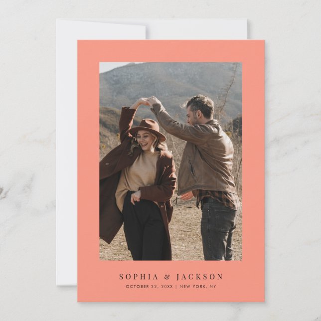 Coral Pop Modern Photo Wedding Save The Date (Front)