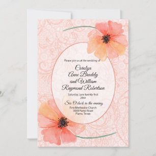 Coral Poppies and Flourishes Wedding Invitation