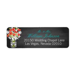 Coral Poppies Jar Chalkboard Wedding Label