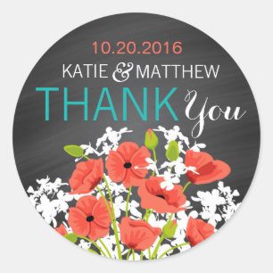 Coral Poppy Chalkboard Modern Thank You Label