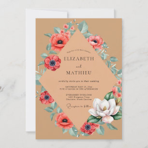 Coral Poppy Magnolia Wedding Invitation