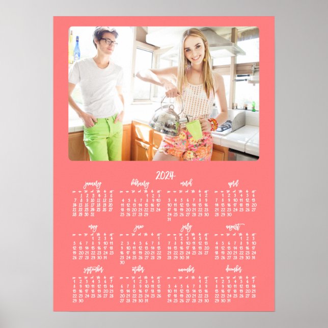Coral Poster Yearly 2024 Calendar With Photo 18x24 (Front)