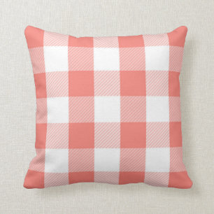 Coral   Preppy Buffalo Check Plaid Pattern Throw Pillow