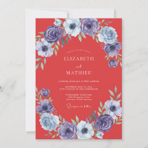 Coral Purple Anemone Wedding Invitation