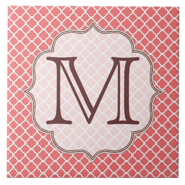 Coral Quaterfoil Latti Monogram Display Tile (Front)