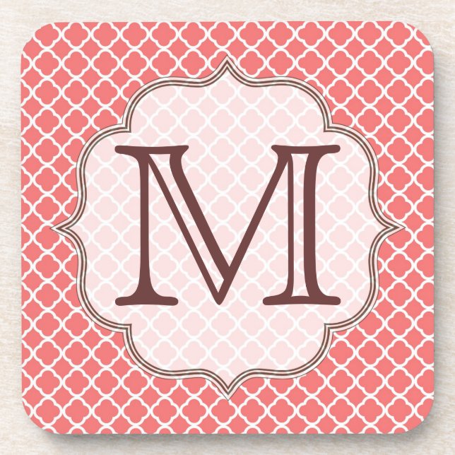 Coral Quaterfoil Latti Monogramme Dessous de verre (Devant)