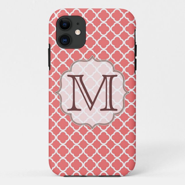 Coral Quaterfoil Latti Monogramme IPHONE 5 Coque (Dos)