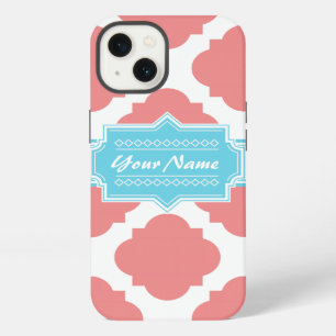 Coral Quatrefoil Aqua Personalized Name   N1 iPhone 13 Case