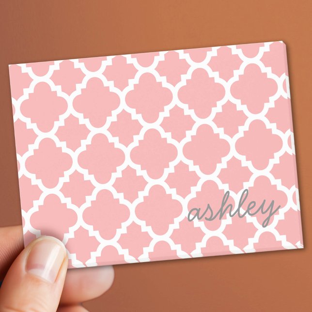Coral Quatrefoil Pattern with Personalized Name Post-it Notes (Custom Post It Notepad)