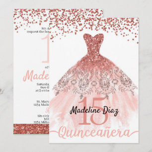 Coral Quinceanera Invitation d'anniversaire Cumple