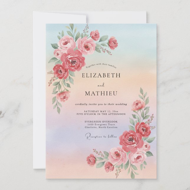Coral Radiant Sunset Wedding Invitation (Front)