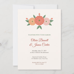 Coral Ranunculus Crest Wedding Invitation