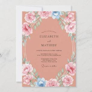 Coral Ranunculus Wreath Wedding Invitation